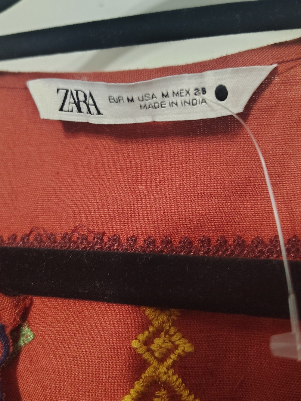Zara Burnt Orange Embroidered Peasant Top - Picture 2 of 3